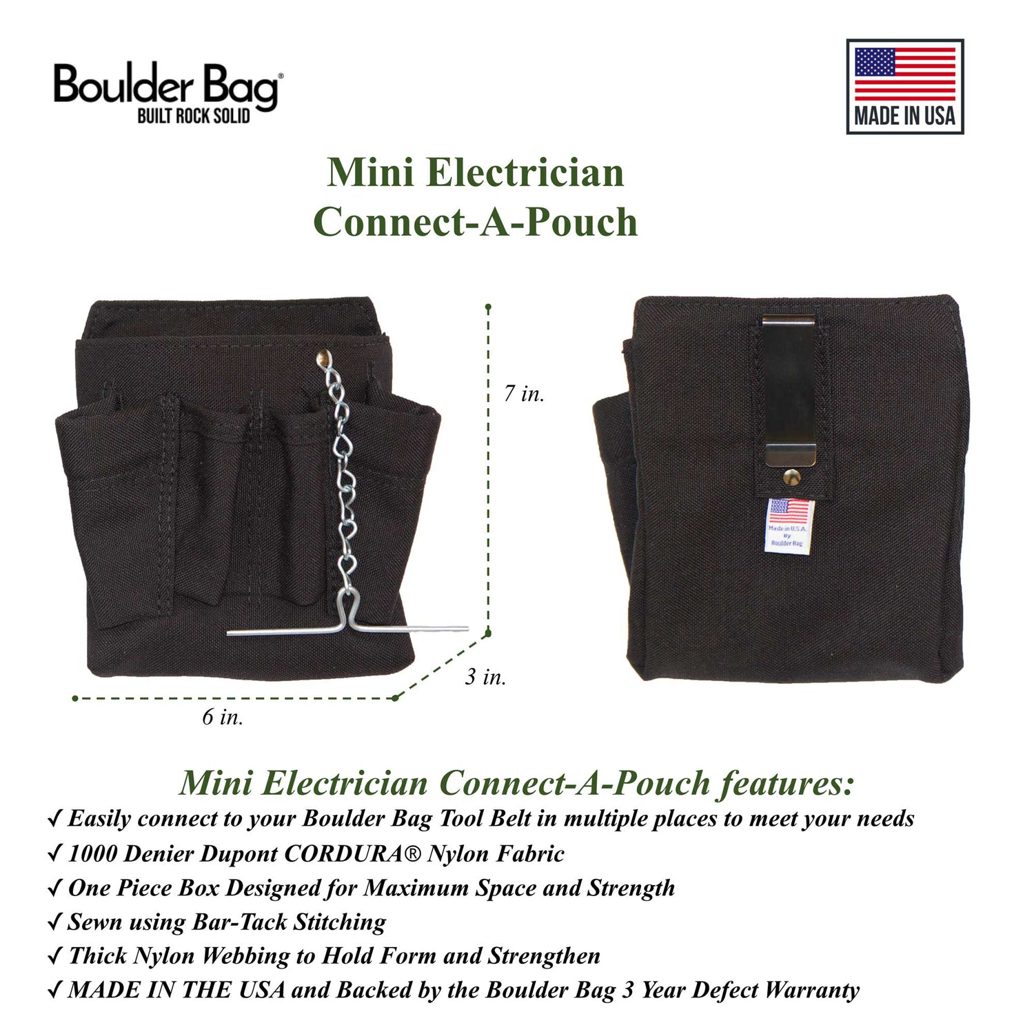 Product image for Boulder Bag ULT-130BK Mini Electrician's Connect-A-Pouch, Black